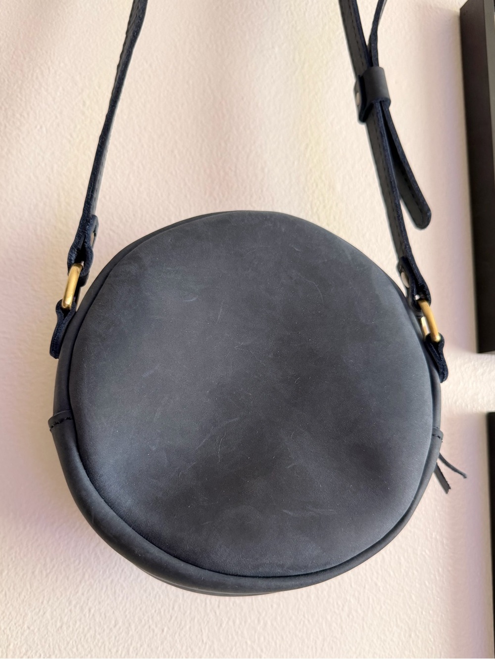 Navy Blue Portland Leather Circle Crossbody Bag - Picture 3 of 4